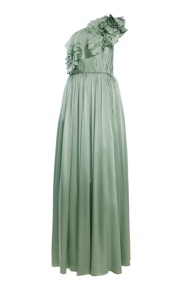 Avalina Ruffled Silk Dress celadon