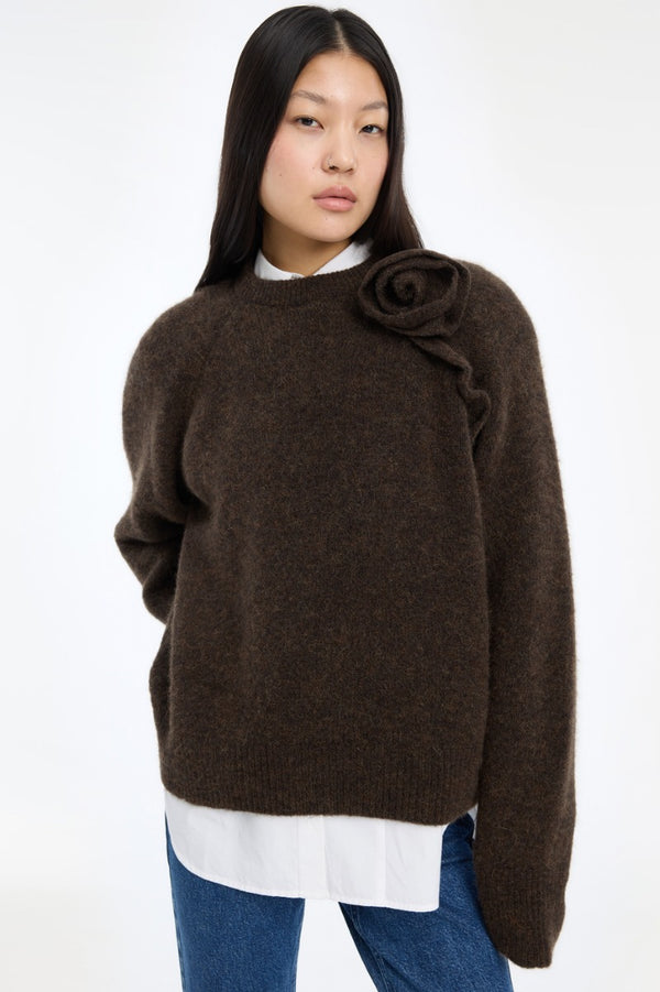 Knit Flower Jumper dark brown
