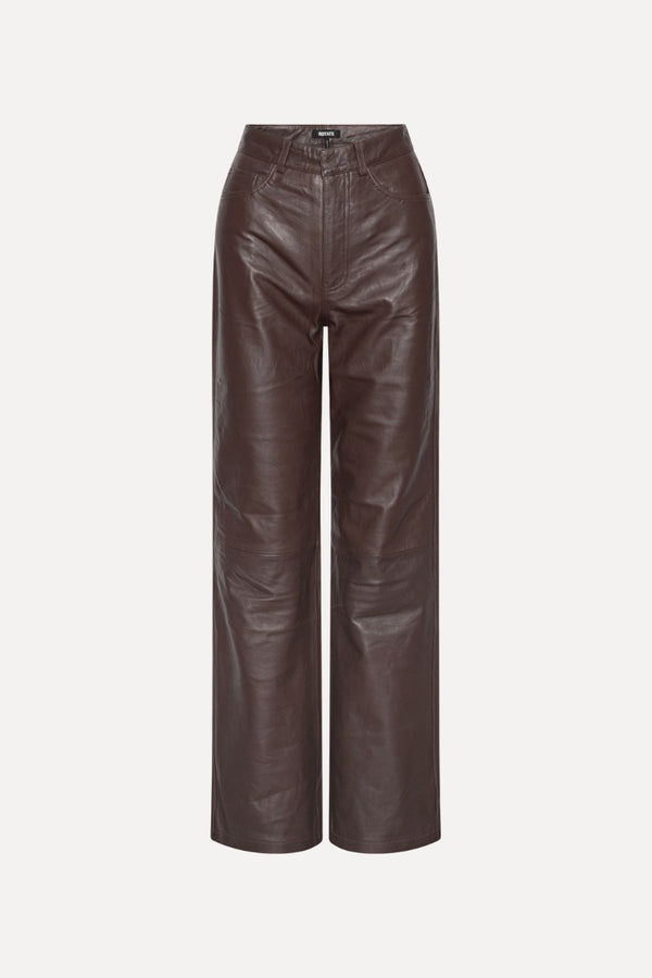 Straight Leather Pants dark brown