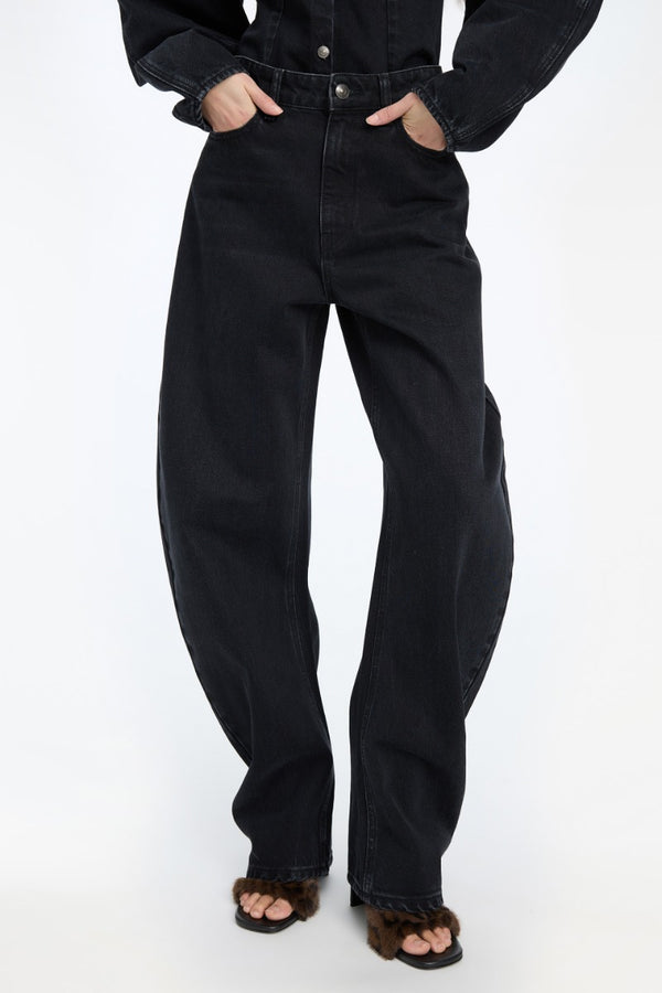 Draped Barrel Leg Jeans black