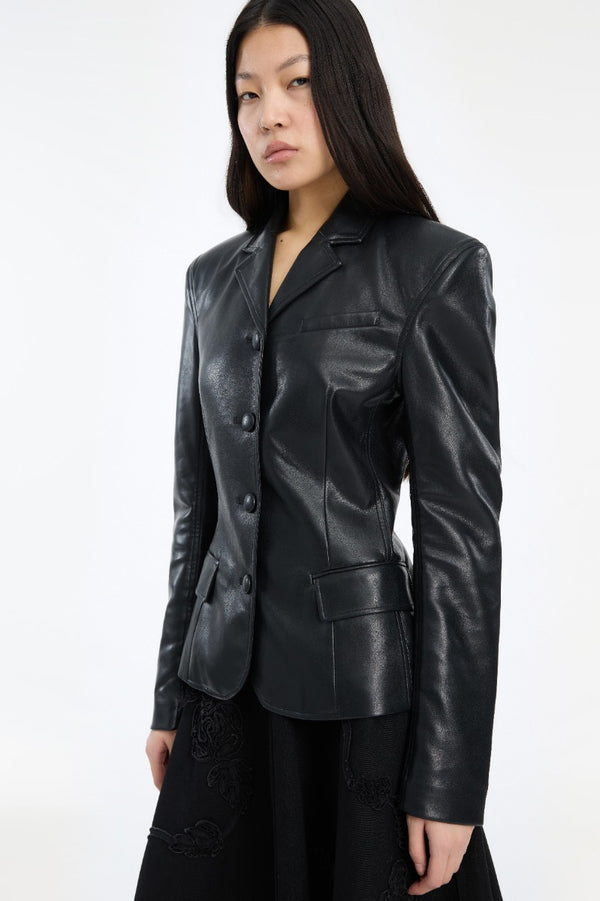 Fitted Leather Blazer black