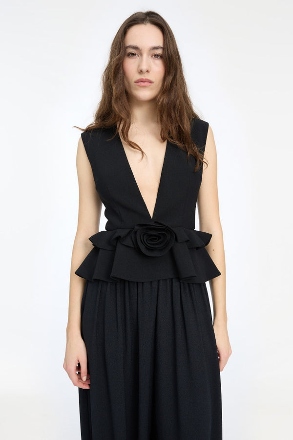 V-Neck Flower Top black
