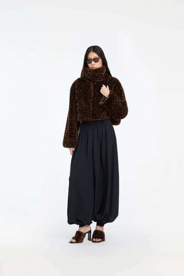 Faux Fur Crop Jacket Leopard