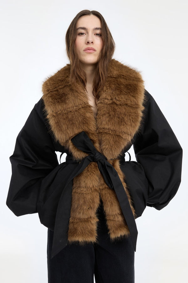 Faux Fur Collar Jacket black