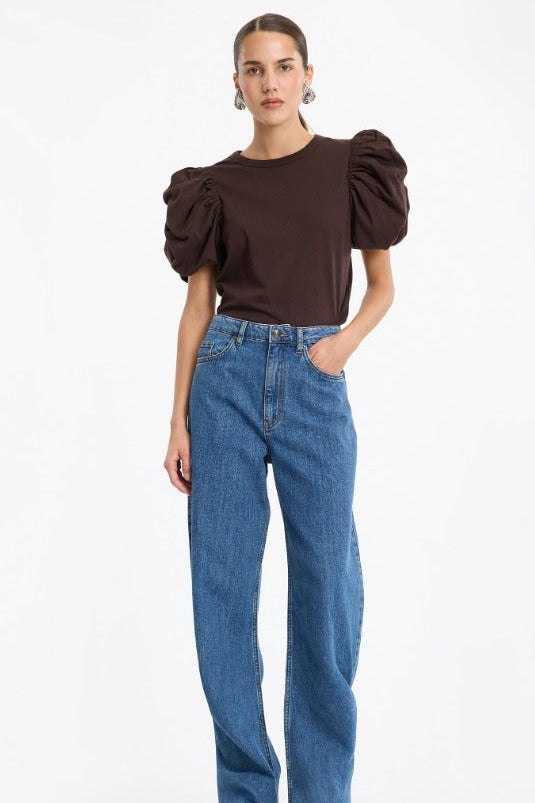 Puff Sleeve T-shirt brown